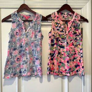 2 Lilly Pulitzer Sleeveless Tank Tops Size XXS Multicolor Pink and Blue Cotton